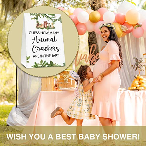 Image of ONDTOM Guess How Many Animal Crackers Woodland Baby Shower Game Standing Sign With 50 Cards, Wild Animal Themed Card, Safari Jungle Baby Shower Decor, Baby Gender Reveal Party Game - cracker-B01