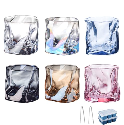 Iridescent Twisted Crystal Whiskey Glasses 6-Pack 200ml Hand - Blown, Lead - Free Old - Fashioned bar Tumbler for Spirits & Cocktails