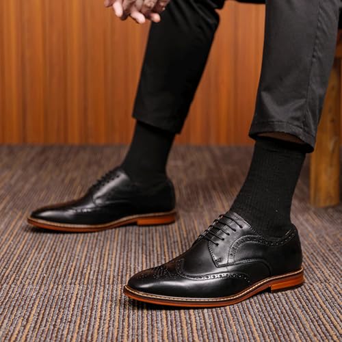 Men’s Formal Dress Oxford Shoes, Round Toe Lace-up Casual Leather Derby Shoes Wedding Work Office2