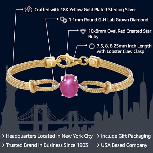 Gem Stone King 18K Gold Plated Two Tone Silver Personalized Customized Red Created Star Ruby & Lab Grown Diamond Bracelet For Women | 6.5/7/7.5 Inches | Made In Italy3