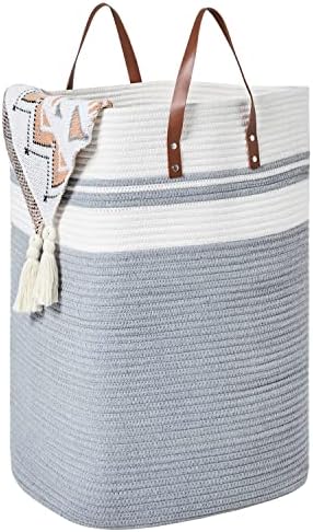 SPEDOL Laundry Basket Woven Rope Collapsible Laundry Hamper 16 * 13 * 22 inches (Grey)