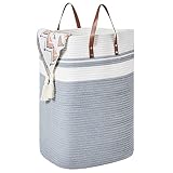 SPEDOL Laundry Basket Woven Rope Collapsible Laundry Hamper 16 * 13 * 22 inches (Grey)