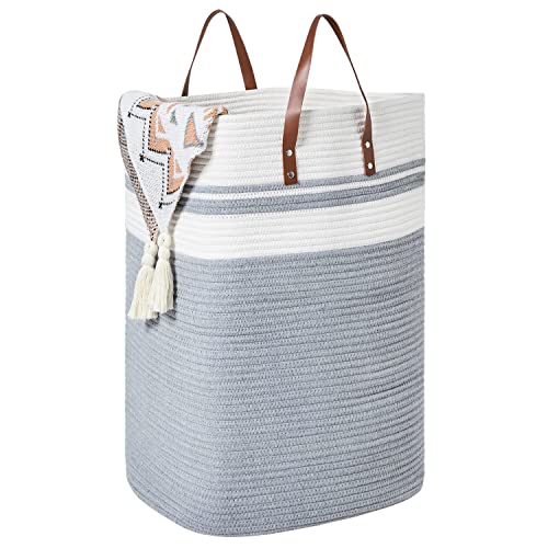 Spedol Laundry Basket Woven Rope Collapsible Laundry Hamper 16 * 13 * 22 Inches (Grey) #TOP22
