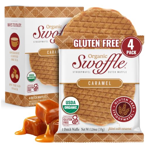 Gluten Free Certified Organic Stroopwafels by Swoffle - Caramel Filled | 4 Individually Wrapped, 1.16oz Wafers | non-GMO, Wheat Free, Kosher, Soy Free, No Dairy, and Nut Free!