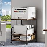 Warmiehomy 24 x 24インチ プリンタースタンド 調節可能な収納棚付き - 車輪付き大型プリンターテーブル - 3段ローリングプリンターカート - 3Dプリンターレーザープリンター用 ミニ冷蔵庫 ホームオフィス (ブラウン)