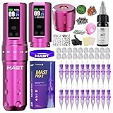 Mast Fold2 Pro - Kit de tatouage complet sans fil, 2 batteries 2000 mAh pour une longue période, aiguilles et cartouches d'encre de tatouage noire (rose)