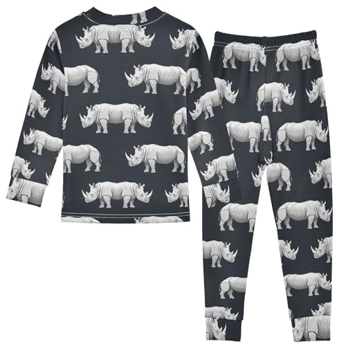 Pajama Sets Long Sleeve Rhino Pattern Print Design Soft Comfy Sleepwear 2 Piece PJS 3-8T3