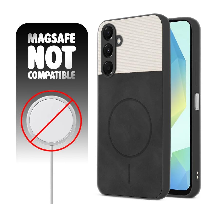 Image of Bintage CASE Mac Safe Design Hard Light Weight Back Case | Soft Border Camera Protect | Dual PU Leather Finish Back Cover Compatible for Samsung Galaxy A16 5G - White & Black