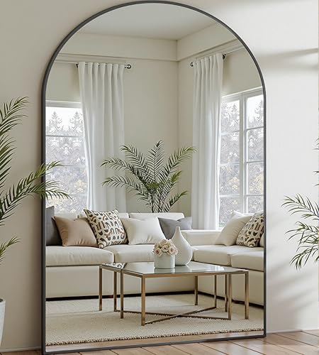 Image of Prywot Full Length Mirror, Oversized 81 inchx41 inch Arched-Top Floor Mirror, Black