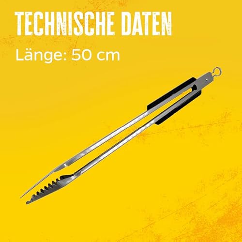 Grillfürst Premium Edelstahl Grillzange - BBQ Grillzange mit Spatelkopf - Grillwerkzeug mit Ösen zum Aufhängen