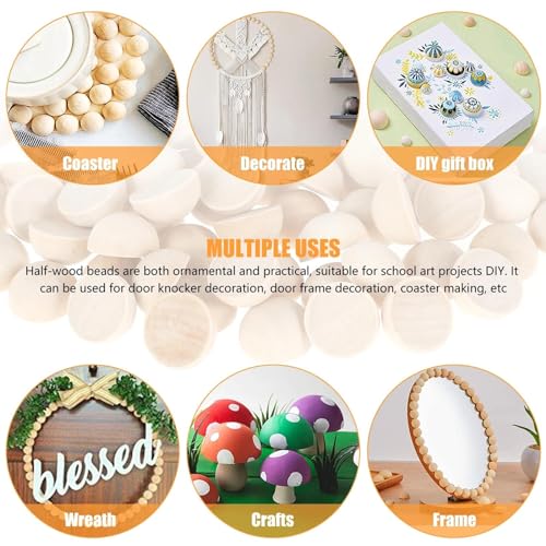 Image of 100Pcs Unfinished Half Wood Beads Wood Half Beads for Paint DIY Projects Toy 1.5cmx0.75cm
