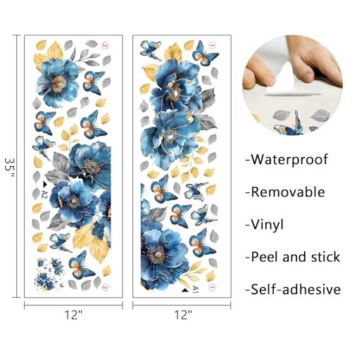 Vinilo decorativo floral azul 35x12 pulgadas para pared miniatura 2