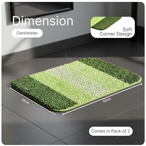 Image of SARAL HOME EASY LIVING Microfiber Striped Anti-Skid Bath Rectangular Mats, 35x50 CM|Set of 2(Turquoise & Green)