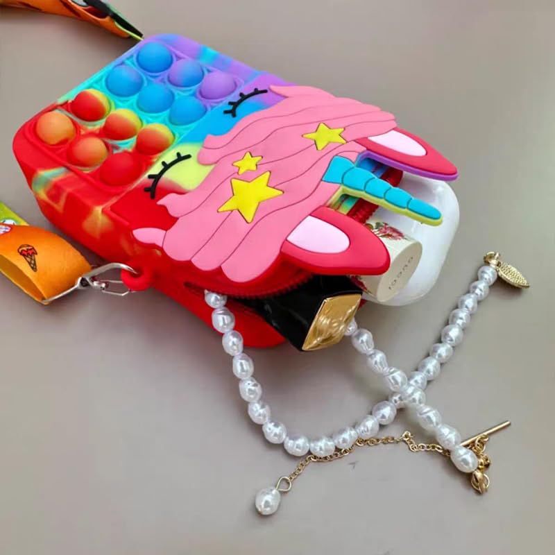 Colorful Unicorn Crossbody Bag - Waterproof Silicone, Adjustable Strap, Zip Closure, Polyester Lined - Fun Purse3