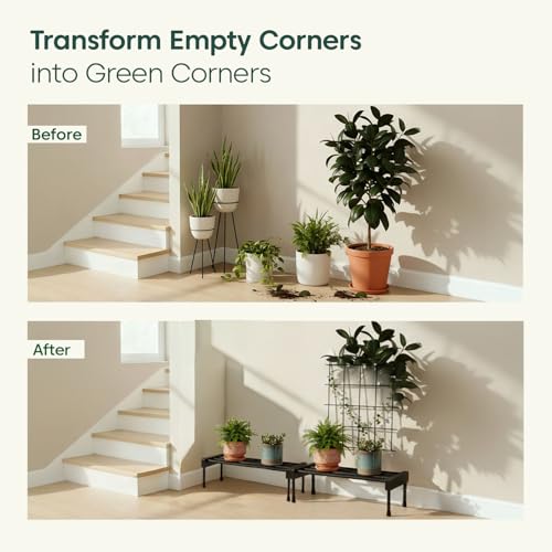 Image of KYARI Elevate Square Tube Plant Stand (Set of 2) | Heavy Duty Iron Pot Stand for Indoor & Outdoor Plants | Rust-Resistant Metal Flower Pot Holder for Balcony & Living Room | Black
