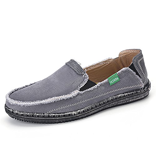 BEFAiR Mens Canvas Shoes Vintage Breathable Slip on Loafers (11.5 D(M) US, Grey)