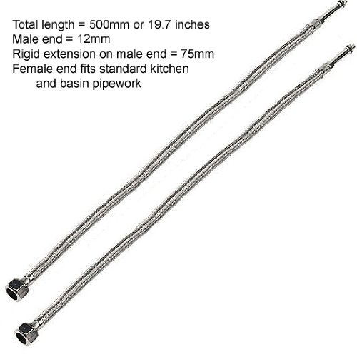 2 x 500 mm de grosor para tuberías de manguera flexible de grifo con 12 mm machos para Grand Taps (FT002)