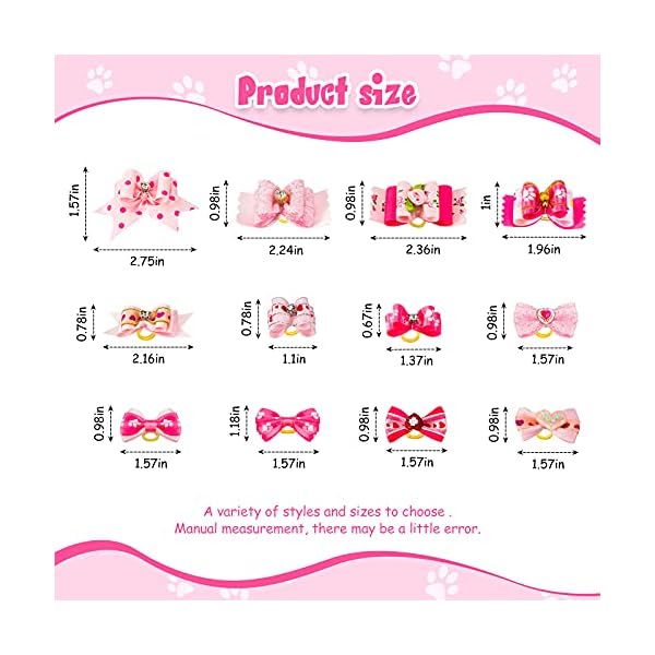 Mtlee 12 pieces small dog hair bow rubber bands cute puppies hair bows pink doggies cat topknot pet headdress with rhinestones dog grooming bowknot pet hair accessories for puppy kitten - image 3