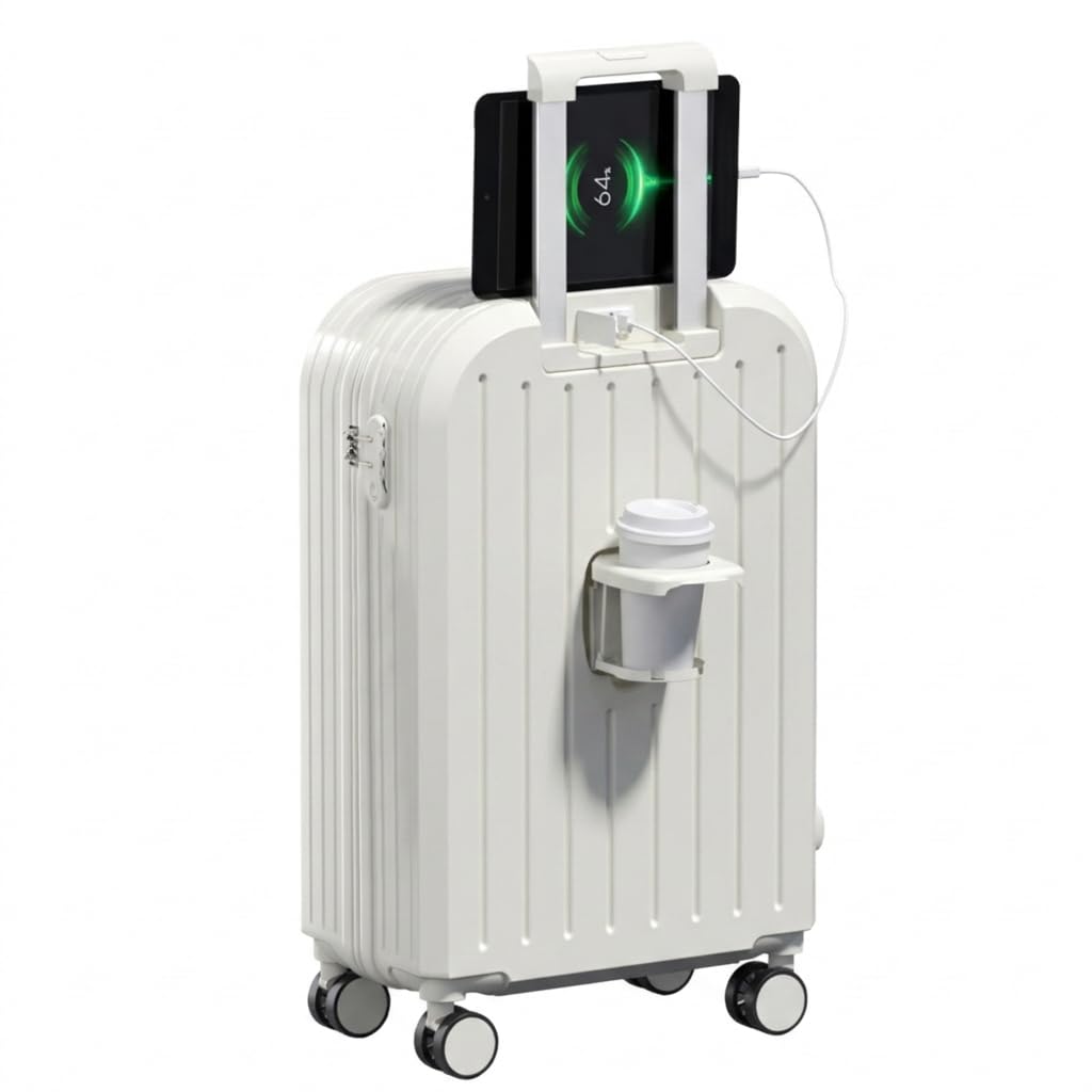 Valigia da cabina da 20 pollici con guscio rigido, custodia da viaggio resistente ai graffi con porta di ricarica USB, portabicchieri pieghevole, blocco codice, ruote girevoli silenziose