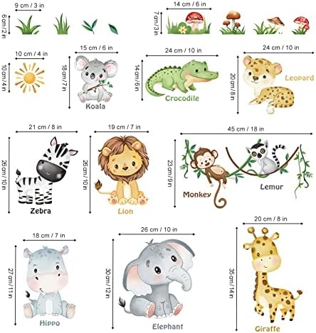 decalmile Jungle Animals Wall Decals Monkey Elephant Lion Giraffe Wall Stickers Baby Nursery Kids Room Living Room Wall Decor