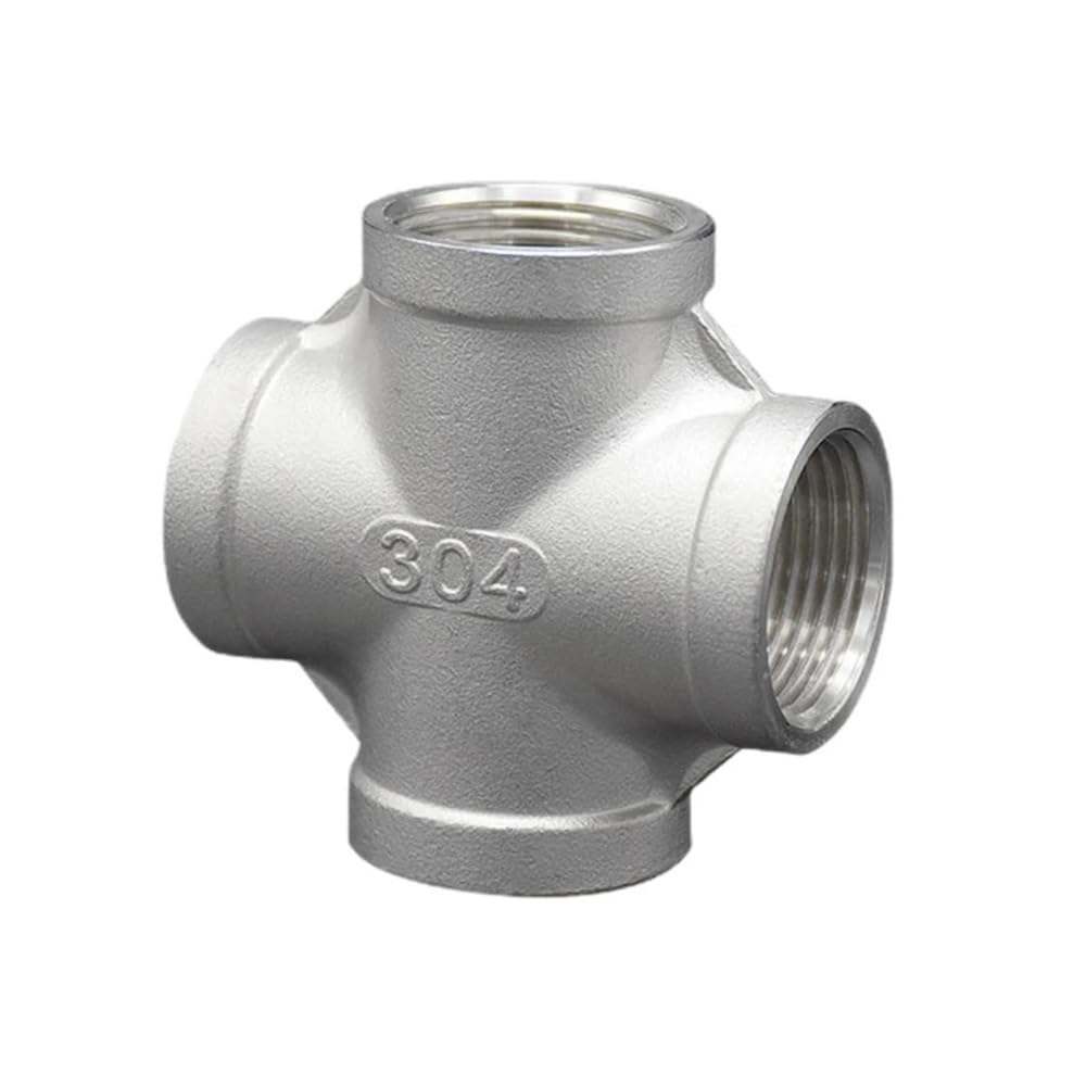 RUAJOGYNVM 1/8" 1/4" 3/8" 1/2" 3/4" 1" 2" 3" NPT Female Cross 4 Way Splitter 201 304 316 Stainless Steel Pipe Fitting Connector Coupler(BSPT SS201,1")
