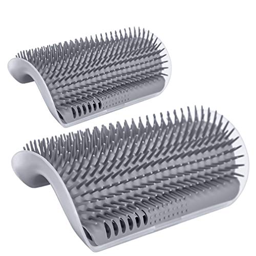 Companet Cat Self Groomer Brushes 2 Pack with Catnip,Wall Corner Groomers Soft Grooming Brush Scratcher and Brush for Short Long Fur Cats, Softer Massage Toy for Kitten Puppy Pet (Grey)