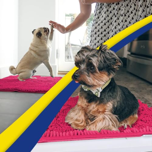Image of Muddy Mat | Super Water Absorbent Door Mat Indoor, Microfiber Quick Dry Chenille Entryway Rug, Slip Resistant Front Door Mat, Indoor Mats for Entryway, Machine Washable Pet Rug, Hot Pink 20 inch x 48 inch