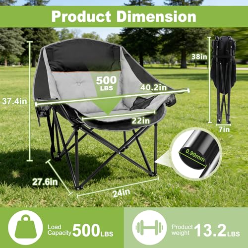 Suteck Silla Plegable para Camping, Silla Acolchonada Sobredimensionada y Resistente, Negro Gris miniatura 3