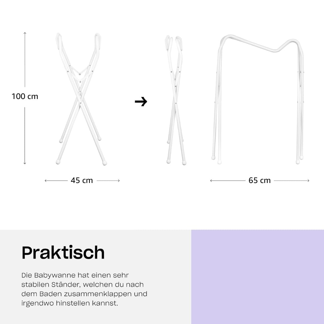 Hylat Baby Yeti Lila Babywanne mit Gestell und Badewannenstöpsel - TÜV Rheinland zertifiziert - Stabil und Bequem, Ideal für Neugeborene und Babys bis zu 12 Monaten - Lite-Kollektion Kinder Baden