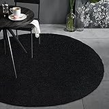 Fabrica Home Teppiche für Wohnzimmer - Solid Color Shaggy Teppich, Modern Flächenteppich - Schwarz, 120 cm Rund