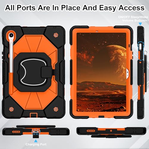 Image of WESOROL Case for Samsung Galaxy Tab S10 Lite /S10 FE /S9 FE 10.9 Inch Galaxy Tab S9 11 Inch,Shockproof Cover for Samsung S9 FE Tablet Case with Screen Protector Rotate Stand Pen Holder,Black Orange
