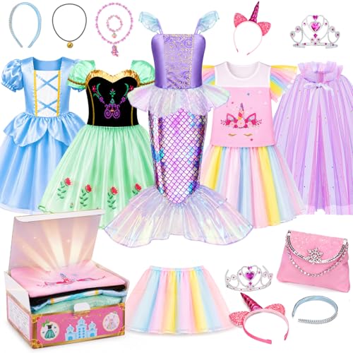 Meland Princess Dress Up Trunk for Girls 3-8, 16PCS Princess Toys Set, Pretend Play Gift for Birthday, Christmas, Halloween