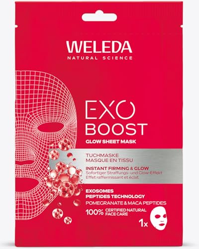 WELEDA Bio Exo Boost Firm & Lift Maschera per panno – Cosmetici naturali idratanti maschera viso con melograno, peptidi maca e tecnologia exosomes peptides per pelle più tonica e bagliore (vegano, 20