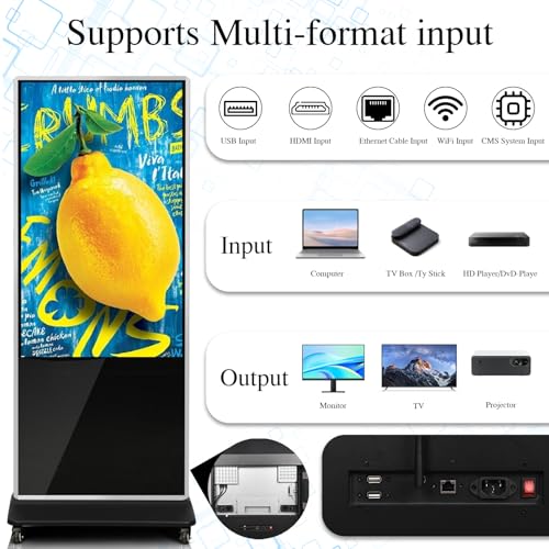 KEINONE 55\" 4K LCD Touchscreen Digital Signage Display, Indoor Floor Standing Advertising Kiosk, Commercial Digital Signage Player, HDMI WiFi Bluetooth Input Auto AD Player, 4+32GB Android 14.0 Black