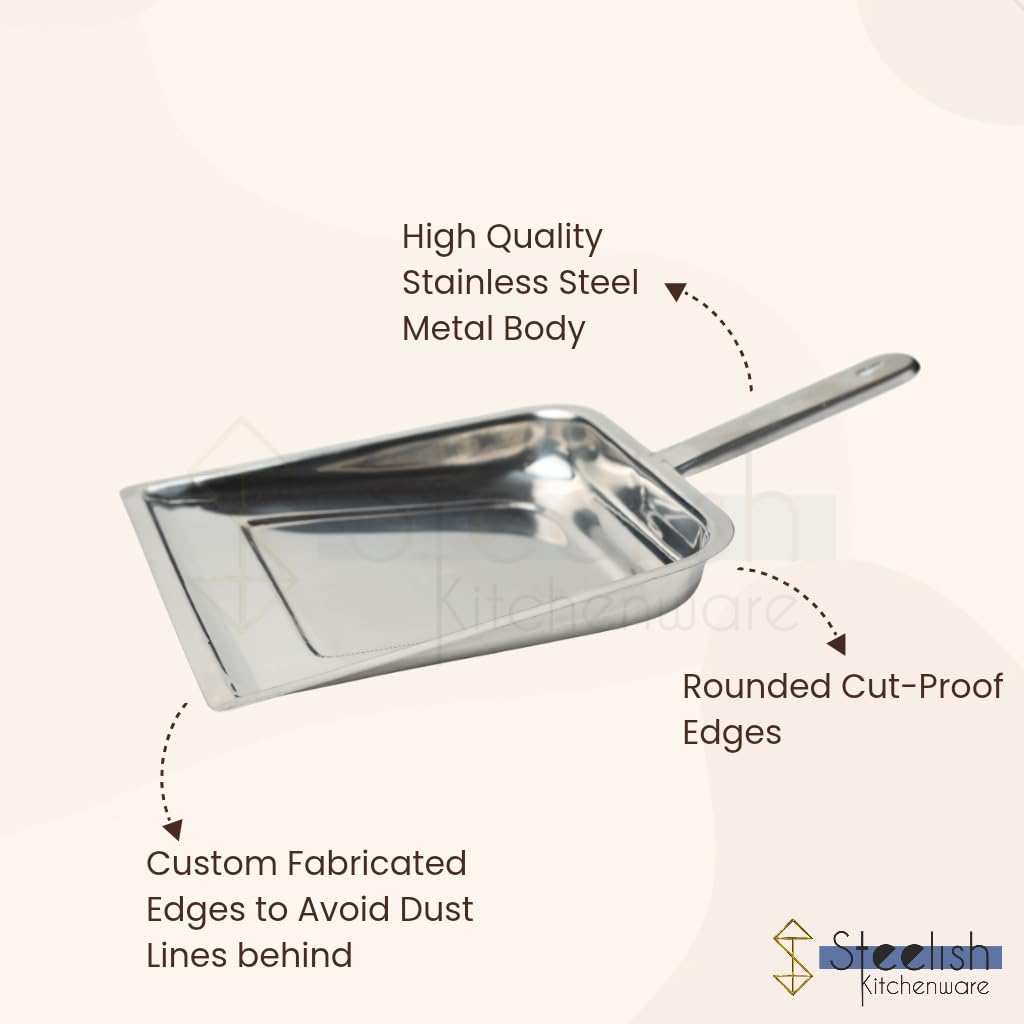 Steelish Stainless Steel Dustpan (Supdi) | Heavy-Duty Cleaning Tool | 37.5 cm | Pack of 2 3