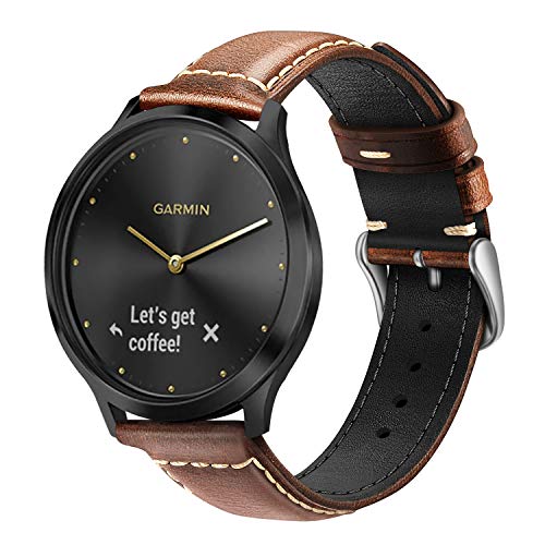 Fintie Bands Compatible with Garmin Vivoactive 3, 20mm Soft Genuine Leather Replacement Accessories Strap Compatible Garmin Vivomove HR/Forerunner 645 Music/Forerunner 245 Music Watch