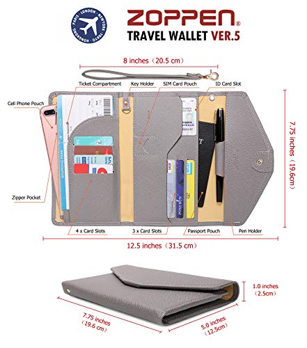 Zoppen Passport Holder Travel Wallet (Ver.5) For Women Rfid Blocking Multi-Purpose Passport Cover Document Organizer Strap, Grey #TOP3