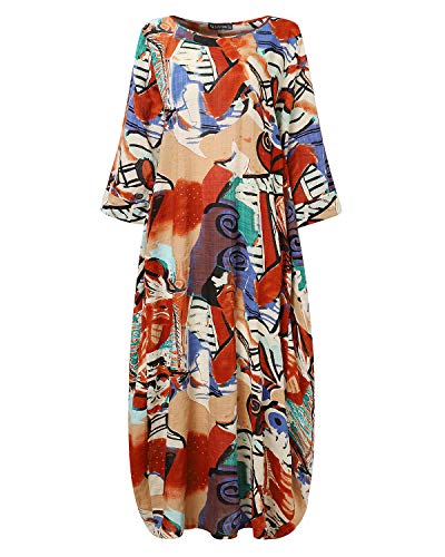 Image of Celmia Autumn Solid Loose Long Maxi Dress Cotton Caftan