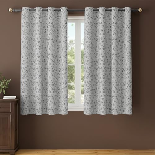 Image of Yellow Weaves 1 Pc Jacquard Leaf Eyelet Window Curtain - Perfect for Home, Office, Bedroom, Living Room & Balcony - 5 Feet (Silver)