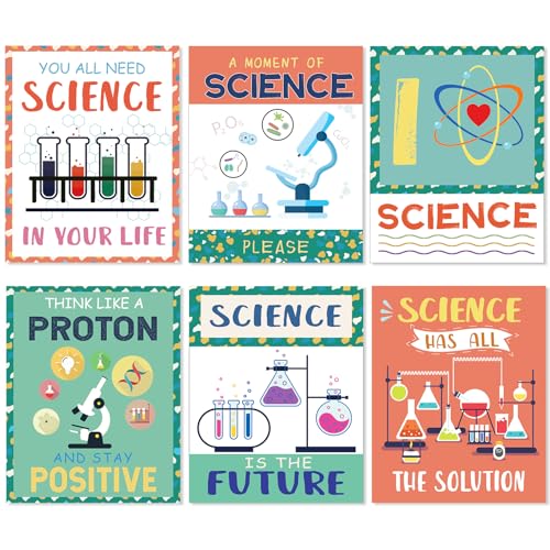 Image of PAIVSUN Science Posters for Classroom, 6 Pcs Science Classroom Decor, Inspirational Scientific Poster Decorations for Elementary Middle High School Teacher Must Haves (Green and Orange)