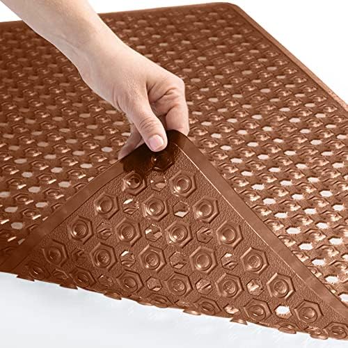 Gorilla Grip Patented Shower and Bath Mat, 35x16, Machine Washable Bathtub Mats, Extra Large Bathmat, Drain Holes and Suction Cups to Keep Floor Clean, Soft on Feet, Bathroom Accessories, Brown