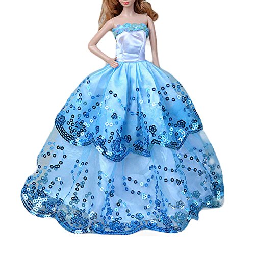 Blancho Sequin-blaues Kleid-Puppe-Kleid-Puppe-Abend-Kleid-voller Rock für Puppen Cover