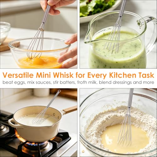 Image of HOTEC 5 & 7 Inch Mini Whisks Anti-Rust 304 Stainless Steel Small Whisk for Cooking, Baking, Mixing Ingredients & Deep Containers