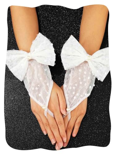 GEMILY Lace Fingerless Tea Party Gloves Short Wedding White for Women