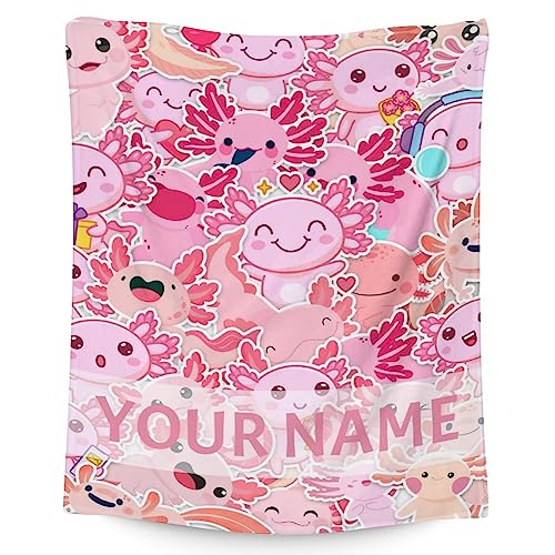 Girl Blanket - 60x80 Inches Personalized Cute Axolotl Throw - Pink Soft Fuzzy Blankets for Bed, Couch & Living Room