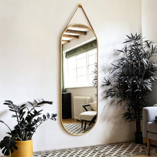 OGCAU 48" x 16" Full Length Mirror Wall Mounted Hanging Mirror, Oval Gold