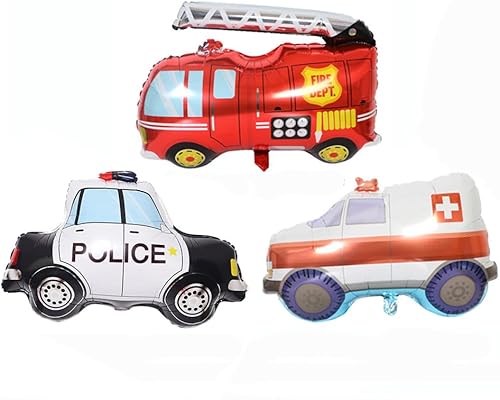 Morndew 3 globos de aluminio para camiones de bomberos, ambulancia, globos para niños, fiesta de cumpleaños, decoración de baby shower