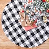 Christmas Tree Skirt 36 Inch Tree Skirt Black White Buffalo Plaid Tree Skirt for Xmas Holiday Tree Christmas Decor