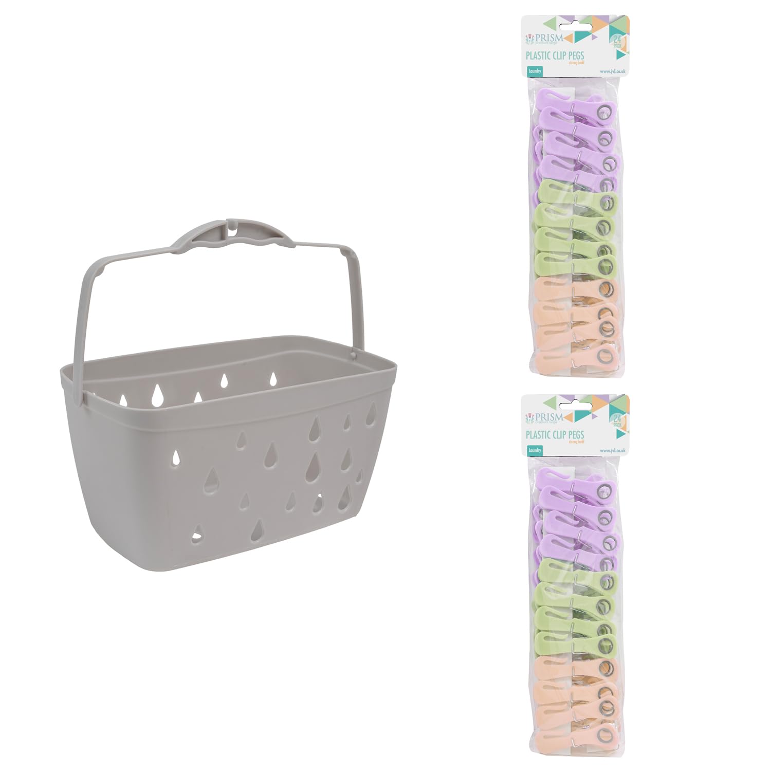 Jvl Assorted Grey Peg Basket With 48 Plastic Clip Clothes Pegs – Laundry Peg Storage – Colours