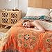 Boho Throw Blanket for Bed 100% Cotton Soft Lightweight Quilt Floral Embroidery Home Decor Breathable Orange Bed Blankets,80